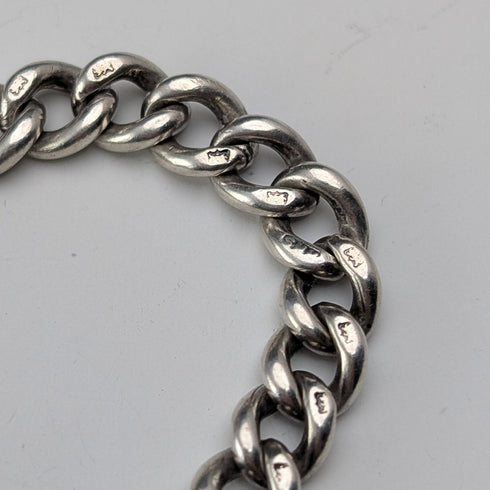 Circa 1919 British Antique Sterling Silver Albert Chain, 53g, Sterling Silver Medal Fob